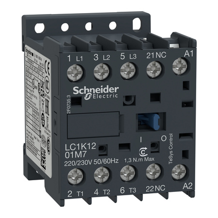 Výkonový stykač TeSys K AC3 12A 3P 1NC cívka 230V AC skříňkové svorky Schneider Electric LC1K1201P7